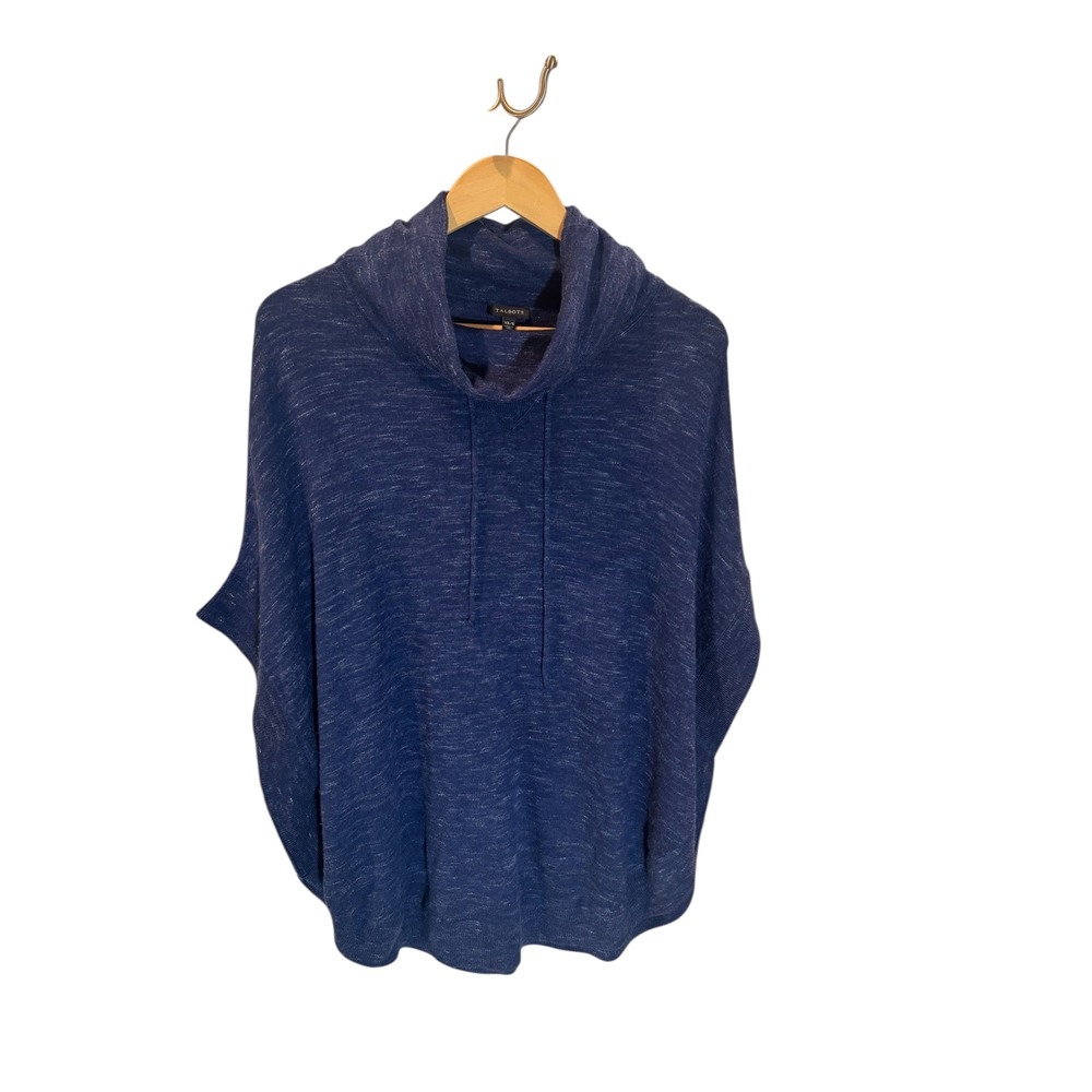 Talbots XS/S Blue Poncho Top‎ Cowl Neck Knit Pullover Sweater Casual Comfort
